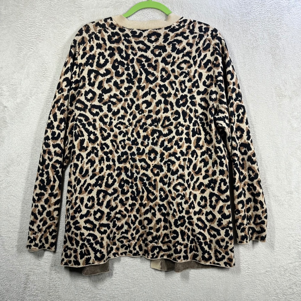 J.Crew Cardigan Women's L Tan Leopard Animal Print Open Front Cotton Sweater - Picture 2 of 7